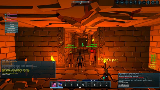 Une entrée de donjon avec une fête d'aventuriers à Erenshor.