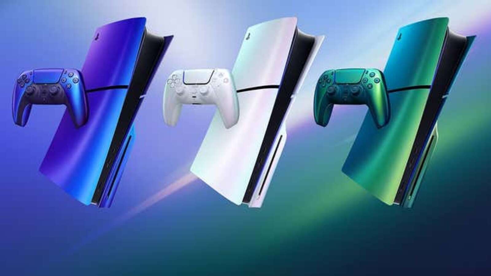 PS5 consoles in‌ various colors.