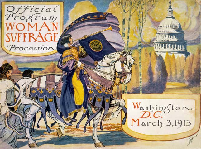 Woman suffrage procession, Washington, D.C. March 3, 1913. Cover of program for the National American Women's Suffrage Association procession. (Photo by VCG Wilson/Corbis via Getty Images)