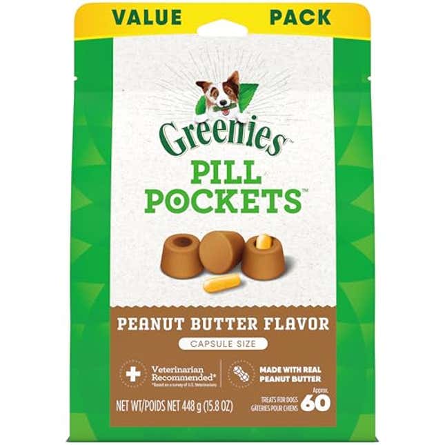 Image for article titled GREENIES PILL POCKETS for Dogs Capsule Size Natural Soft Dog Treats with Real Peanut Butter, Now 17% Off