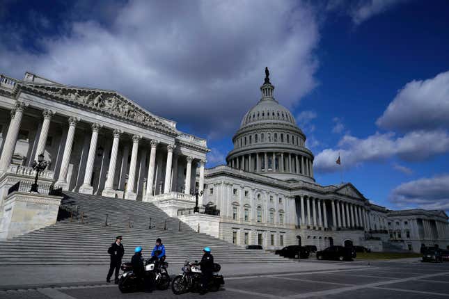 The U.S. Capitol is seen on cloudy day, Wednesday, Feb. 14, 2024, in Washington. (AP Photo/Jose Luis Magana)