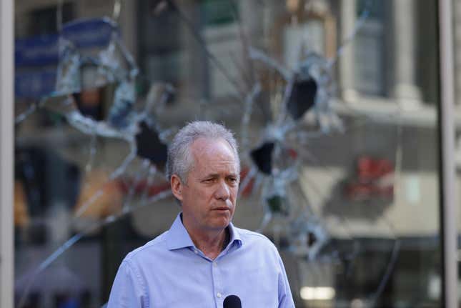 Louisville Mayor Greg Fischer speaks during a news conference.