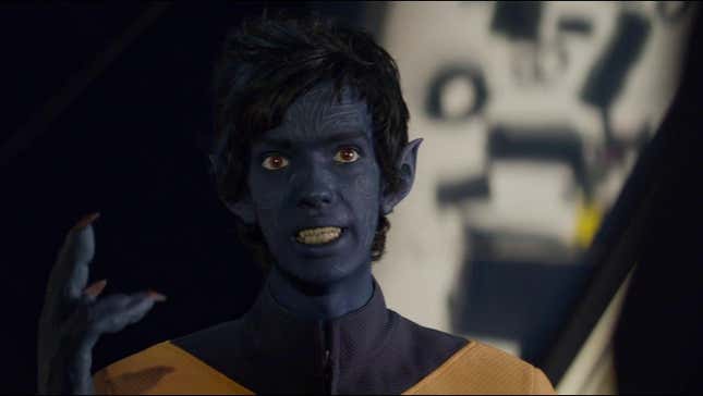 Nightcrawler talks to someone off-screen.