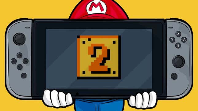 Mario holds a switch with a number 2 in the middle.