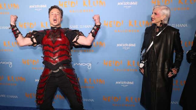 Elon Musk and his mother pose at Heidi Klum's Halloween event.