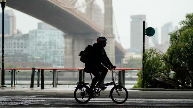 A cyclist riding in New York City