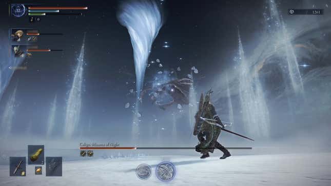Ice forms around the player while the dragon boss flies into the sky.