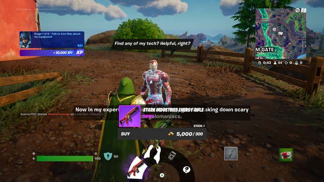 An interaction between Iron Man and Doctor Doom during Fortnite