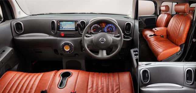 Collage showing interior details of a Nissan Cube