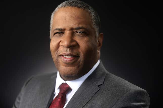 Portrait of American businessman and investor Robert F Smith, chairman and CEO of Vista Equity Partners LLC, poses for a photograph during the World Economic Forum (WEF), Davos, Switzerland, on Wednesday, January 18, 2017. He had just participated in a Bloomberg Television interview at the event, where world leaders, influential executives, bankers, and policy makers attended WEF’s 47th annual meeting between January 17 - 20.