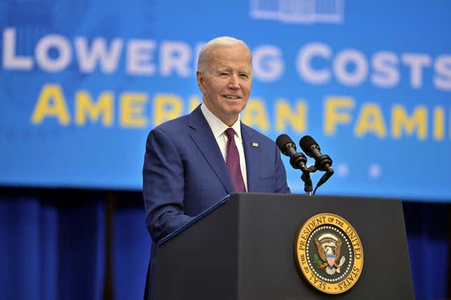 President Joe Biden delivers remarks on lowering prices for American families during an event at the YMCA Allard Center, Monday, March 11, 2024, in Goffstown, N.H. (AP Photo/Josh Reynolds)