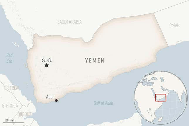 This is a locator map for Yemen with its capital, Sanaa. (AP Photo)