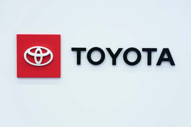 FILE - The Toyota logo is seen, Sept. 13, 2023, at the North American International Auto Show in Detroit. In a statement Monday, Jan. 29, 2024, Toyota told owners of about 50,000 older Corolla, Corolla Matrix and RAV4 models to stop driving them because their Takata air bag inflators are at risk of exploding and hurling shrapnel. (AP Photo/Paul Sancya, File)