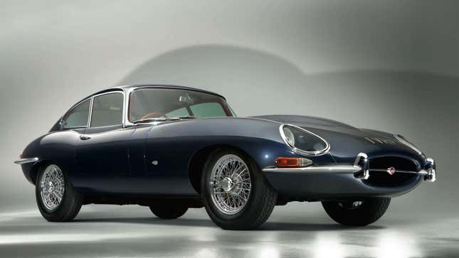 A photo of a Jaguar E-Type coupe. 