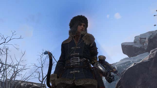 The protagonist of Lies of P poses in front of the camera while holding a bow.