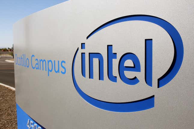 Intel logo on sign 