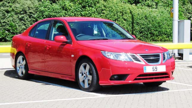 A red Saab 9-3 Diesel 1910cc