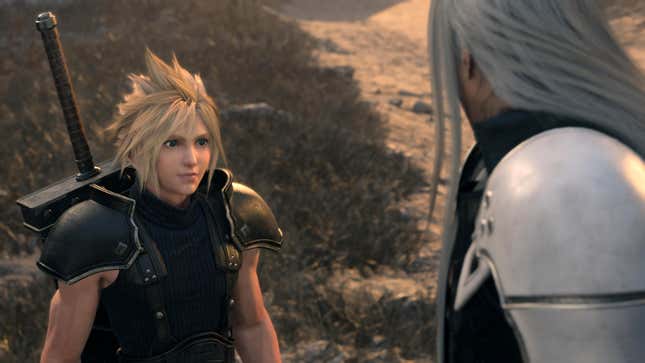 A young cloud looks up at Sephiroth.