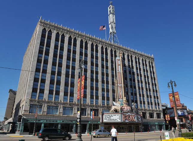 The beautifully restored Fox Theater, part of Detroit’s downtown revival, is seen on October 2, 2013, in Detroit, Michigan. The city of Detroit’s spectacular bankruptcy — the largest in US history when it was filed in July and a complex legal process expected to take years to complete — has masked a long-sought revival that is gathering momentum. But outside a handful of healthy and transitioning neighborhoods lies an urban wasteland housing 78,000 abandoned buildings.