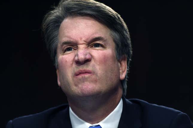 US Supreme Court nominee Brett Kavanaugh speaks on the second day of his confirmation hearing in front of the US Senate on Capitol Hill in Washington DC, on September 5, 2018. - President Donald Trump's newest Supreme Court nominee Brett Kavanaugh is expected to face punishing questioning from Democrats this week over his endorsement of presidential immunity and his opposition to abortion. (Photo by SAUL LOEB / AFP) (Photo credit should read SAUL LOEB/AFP via Getty Images)