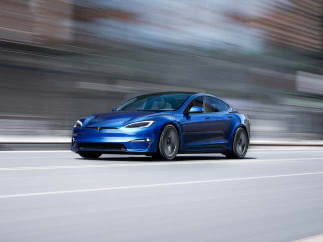 A blue Tesla Model S