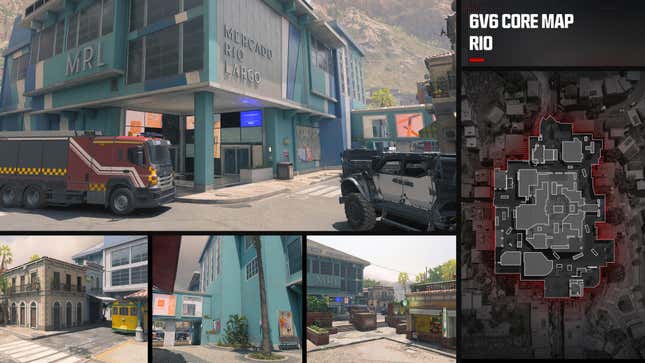 Bileşik bir görüntü, Call of Duty'deki yeni bir haritanın ekran görüntülerini gösterir.