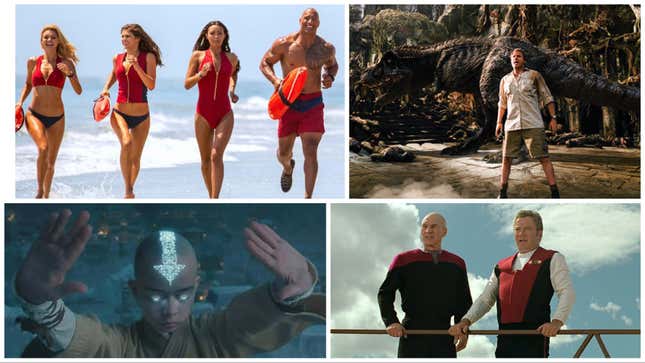 Clockwise from upper left: Baywatch (Paramount), Land Of The Lost (Universal), Star Trek Generations (Paramount), The Last Airbender (Paramount)