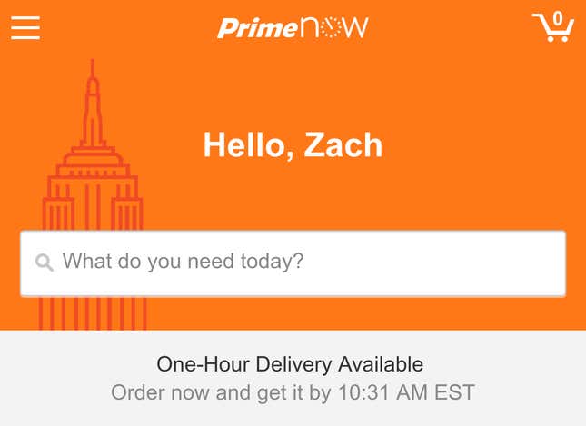 Image for article titled Test run of Amazon’s new Prime Now instant delivery service. Verdict: Wow