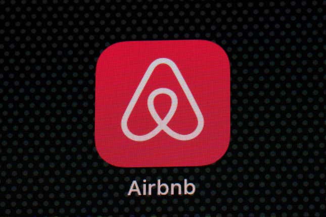 FILE - The Airbnb app icon is displayed on an iPad screen in Washington, D.C., on May 8, 2021. Airbnb says it&#39;s cracking down on fake listings, which are emerging as a major problem for customers of the short-term rental site. Airbnb said Wednesday Sept. 20 2023 it has removed 59,000 fake listings and blocked another 157,000 from joining the site this year. Fake listings and high cleaning fees are among several issues that customers are raising with Airbnb. (AP Photo/Patrick Semansky, File)