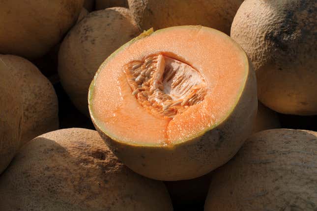 FILE - Cantaloupes are displayed for sale in Virginia on July 28, 2017. The Centers for Disease Control and Prevention on Thursday, Nov. 30, 2023, said it was advising people to stop eating precut cantaloupe if they don&#39;t know where it came from due to a deadly outbreak of salmonella poisoning that continues to grow. (AP Photo/J. Scott Applewhite, File)