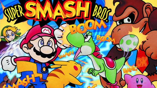 Mario, Yoshi, and others appears on Smash Bros. art.