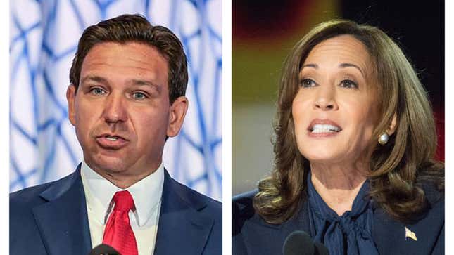 Image de l'article intitulé Kamala Harris reproche à Ron DeSantis d’avoir ignoré ses appels concernant l’ouragan Milton