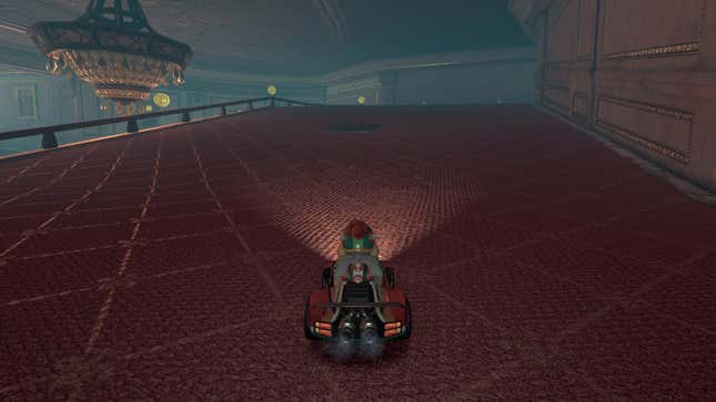 Bowser Jr. sits in a kart in front of a question mark panel.