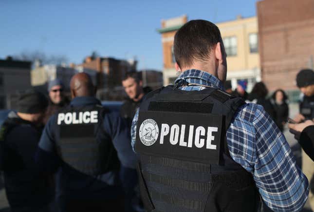 NEW YORK, NY - APRIL 11: U.S. Immigration and Customs Enforcement (ICE), officers gather for a debriefing after operations to arrest undocumented immigrants on April 11, 2018, in the Brooklyn borough of New York City. New York is considered a “sanctuary city” for undocumented immigrants, and ICE receives little or no cooperation from local law enforcement. 