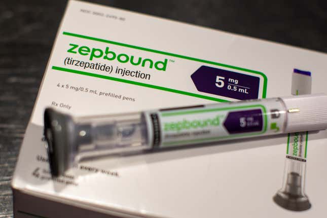 An Eli Lilly &amp; Co. Zepbound injection pen arranged in the Brooklyn borough of New York, US, on Thursday, March 28, 2024. 