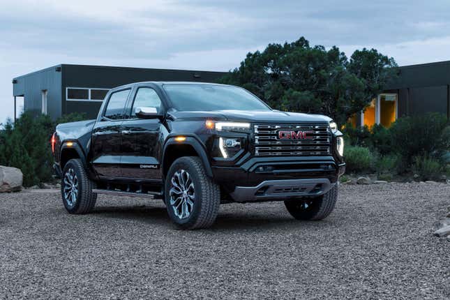 This photo provided by GMC shows the 2023 Canyon Denali. It comes standard with nearly all of the Canyon&#39;s features and is one of the most luxurious midsize trucks available. (Courtesy of General Motors via AP)