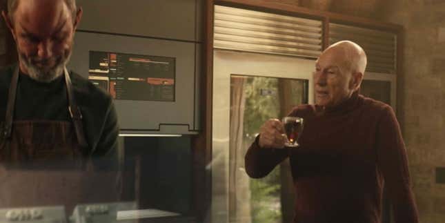 Jean-Luc Picard (right) sips on a cup of decaf earl grey tea at his home, Chateau Picard, in La Barre, France.