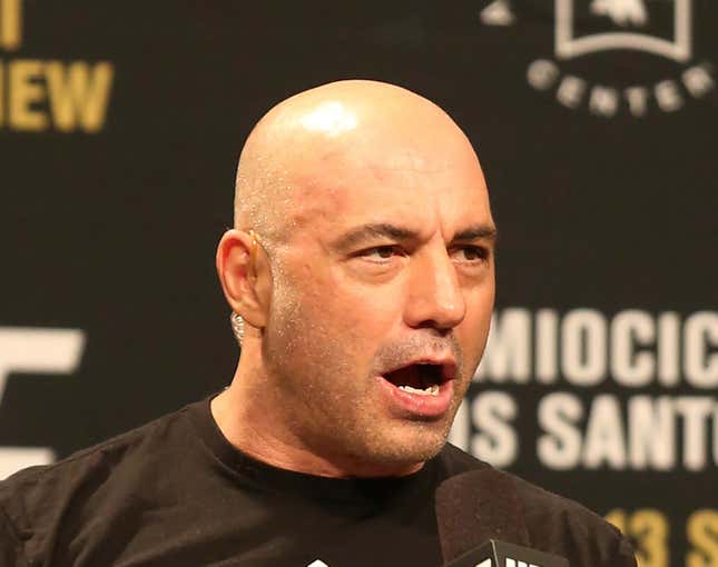 FILE - Joe Rogan is seen during a weigh-in before UFC 211 on Friday, May 12, 2017, in Dallas. Spotify has penned a new multi-year partnership deal with Rogan, Friday, Feb. 2, 2024. The enormously popular show will soon also be available on competing platforms, including YouTube and Apple Podcasts. ( AP Photo/Gregory Payan, File)