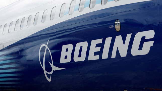 The Boeing logo on a 737 Max plane