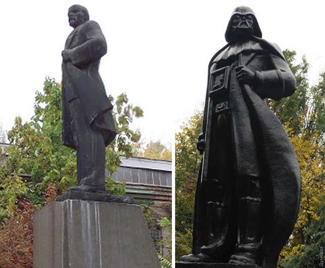 Image for article titled Odessa’s Lenin statue has been officially transformed into Darth Vader