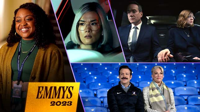 Clockwise from left: Quinta Brunson in Abbott Elementary (Photo: Giles Mingasson/ABC), Ali Wong in Beef (Photo: Andrew Cooper/Netflix), Matthew Macfadyen and Sarah Snook in Succession (Photo: HBO), Jason Sudeikis and Hannah Waddingham in Ted Lasso (Photo: Apple TV+)