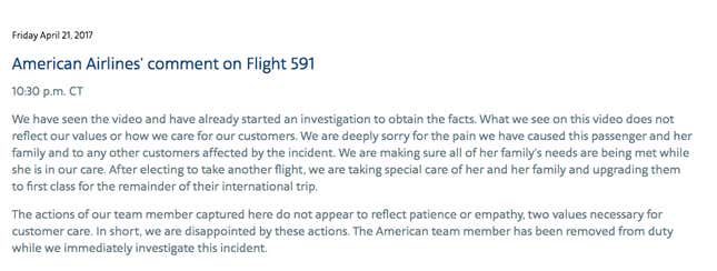 Image for article titled American Airlines issues an apology of its own, and shows what it learned from United