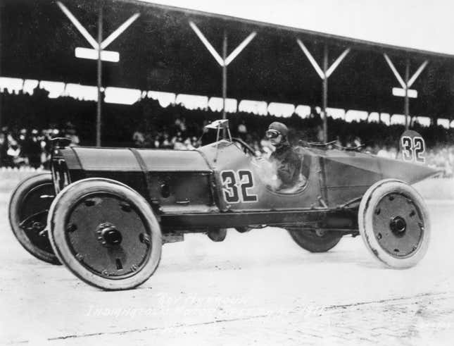 Ray Harroun driving his Marmon Wasp, was the first winner of the Indy Race. His average speed was 74.59 miles per hour.