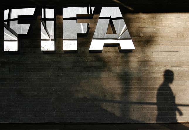 FILE - The FIFA logo at the FIFA headquarter in Zurich, Switzerland, October 29, 2007. The Supreme Court on Monday allowed a soccer promoter’s antitrust lawsuit to go forward against FIFA and the U.S. Soccer Federation over the world governing body’s policy of not permitting a country to host league matches involving teams from other countries. (KEYSTONE/Steffen Schmidt, File)/Keystone via AP)