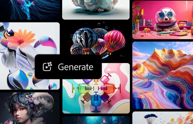 cropped image of AI generated images from Adobe's Firefly application with a Generate button