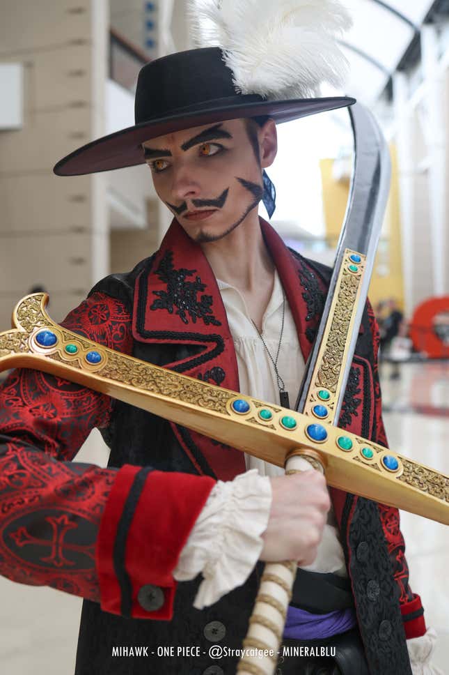 Mihawk from One Piece wields a sword.