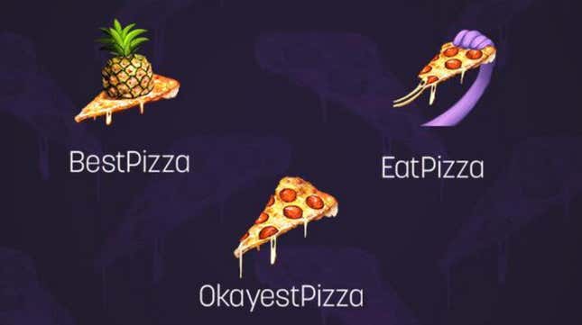 An image of three pizza-inspired Twitch emotes that were made available on National Pizza Day 2018. 