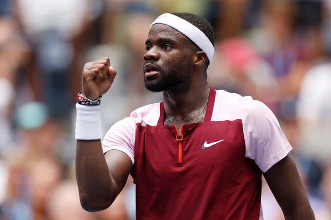 Frances Tiafoe of the United States reacts against Rafael Nadal of Spain during their Men’s Singles Fourth Round match on Day Eight of the 2022 US Open at USTA Billie Jean King National Tennis Center on September 05, 2022 in the Flushing neighborhood of the Queens borough of New York City. (Photo by Sarah Stier/Getty Images)