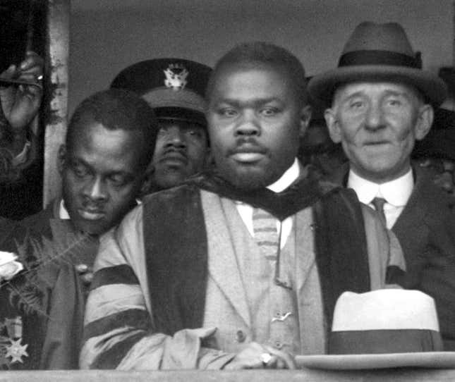 Marcus Garvey “Africa’s Provisional President” during the renaming of the ship from the “General G.W. Goethals” to the S.S Booker T. Washington.