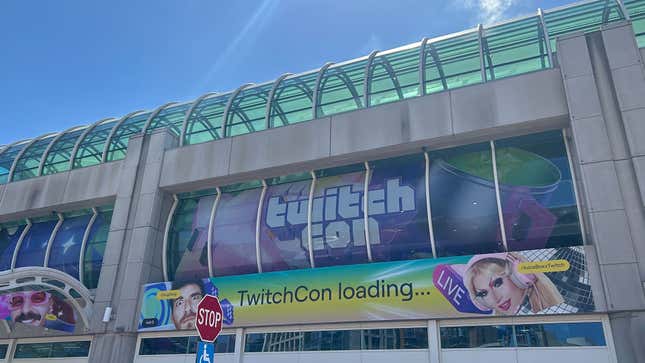 The San Diego Convention Center draped in TwitchCon imagery. 